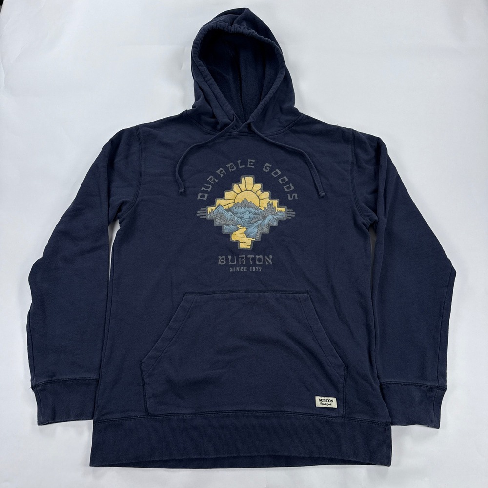 Burton Mens Hoodie M Blue Durable Goods Mountain Graphic Pullover Sweatshirt